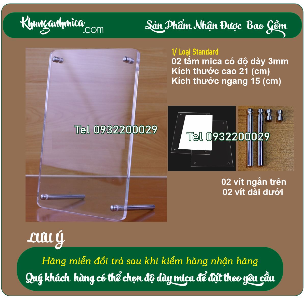 Mica với các kích thước của khung