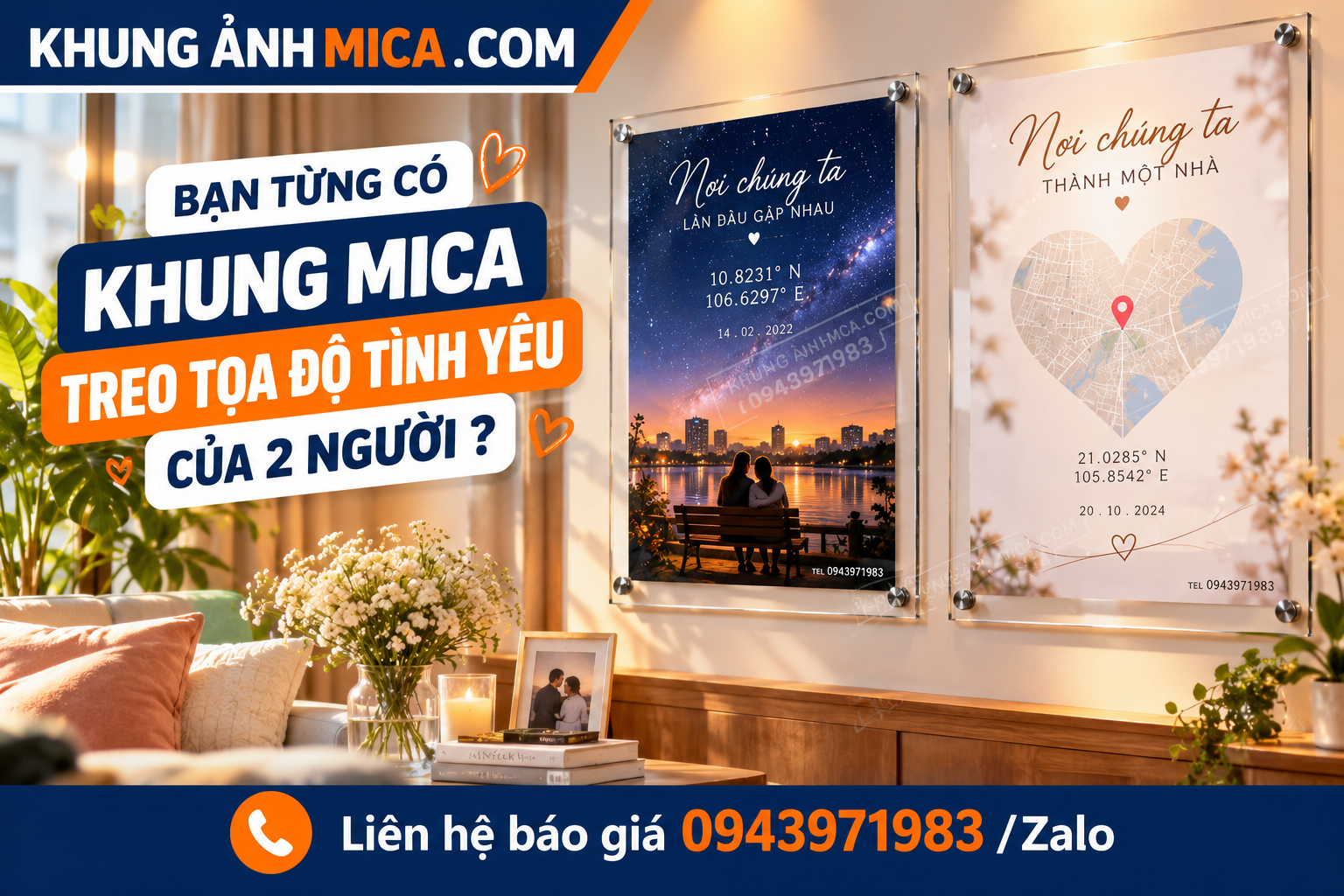 Khung ảnh tọa độ tình yêu Romantic A3 – Quà tặng kỷ niệm
