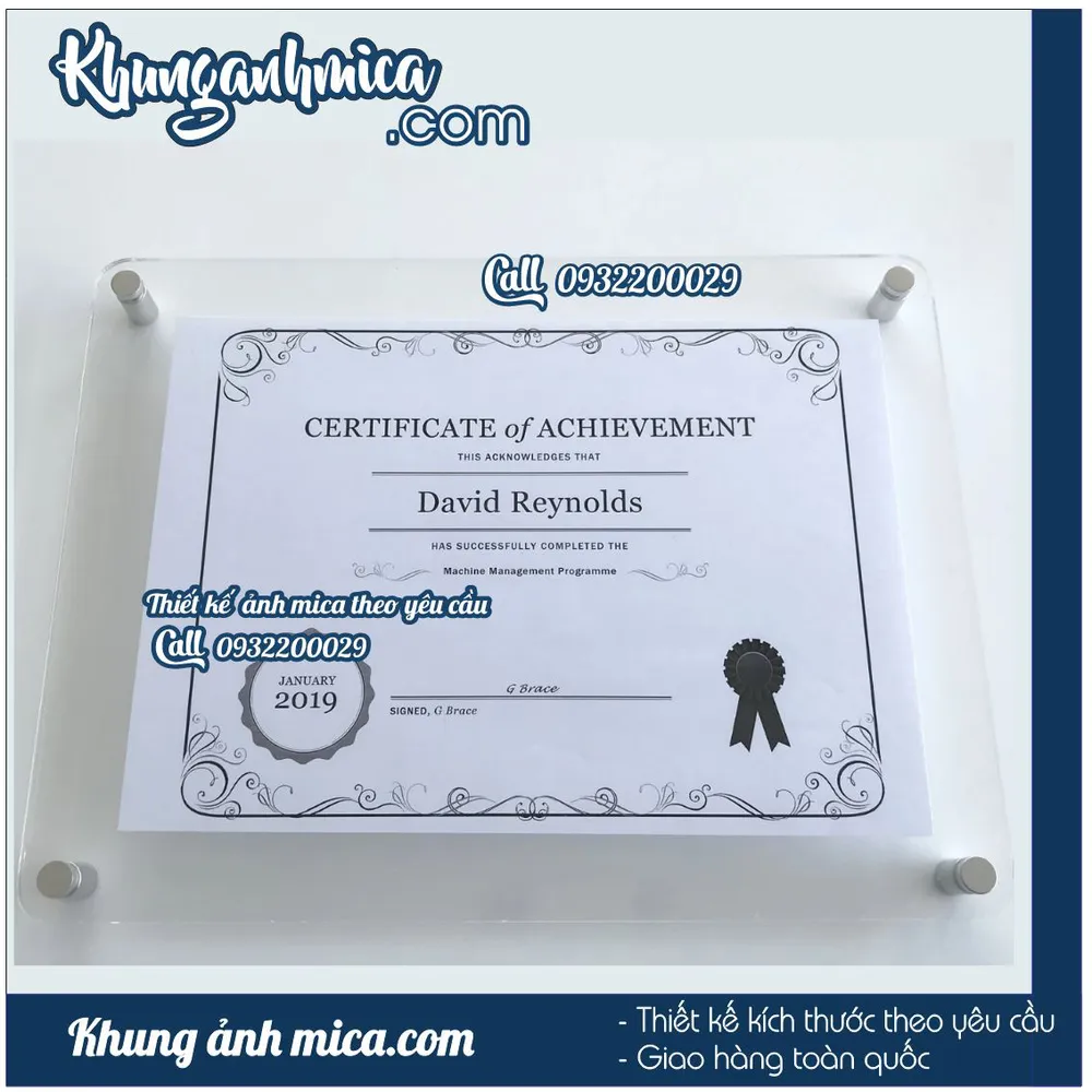 Khung mica bằng certificate treo tường 