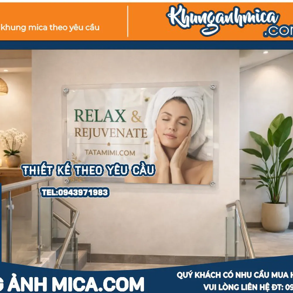 Khung poster mica treo chiếu nghỉ cầu thang công ty đẹp