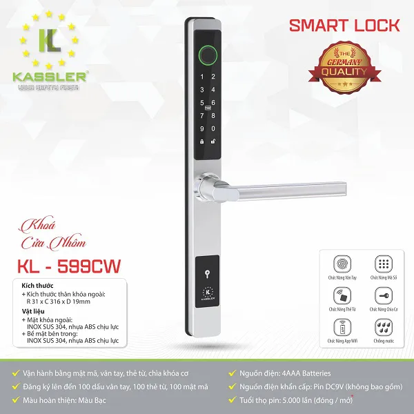 Khóa cửa vân tay Kassler KL-599 CW (Màu trắng)