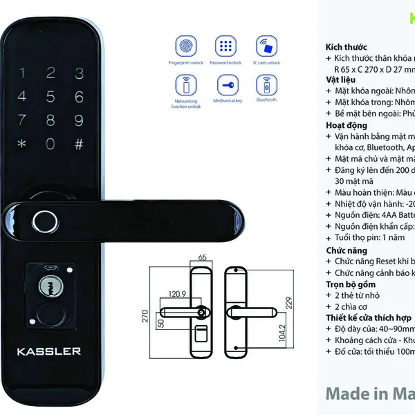 Khóa Cửa Vân Tay Kassler KL-668 WiFi