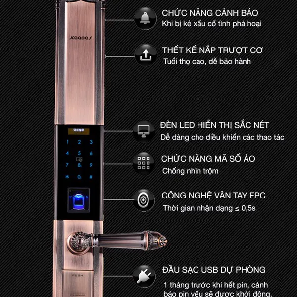 Khóa cửa vân tay Kaadas 6002 - Gold