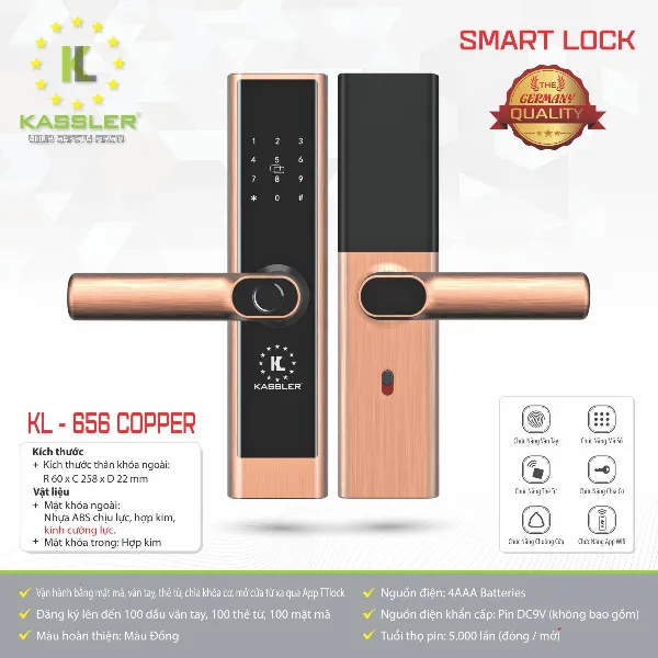Khóa Cửa Vân Tay Kassler KL-656 COPPER
