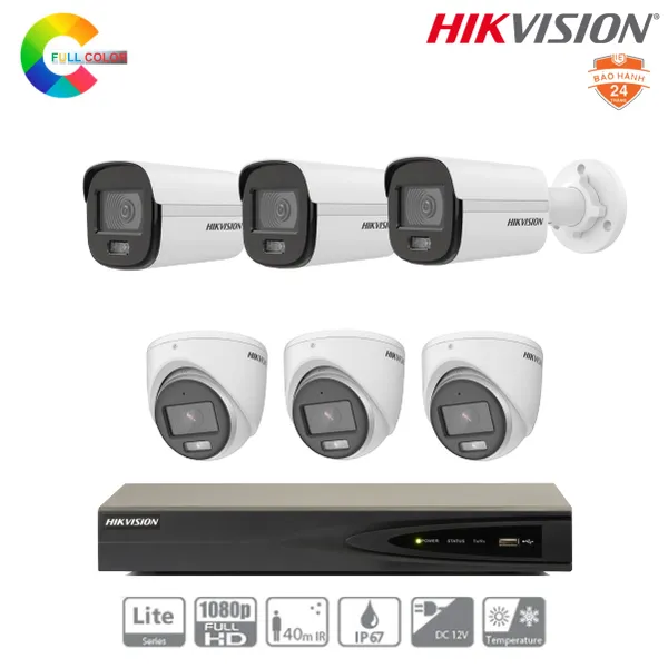 Trọn Bộ 6 Camera IP Hikvision ColorVu 2MP Màu Ban Đêm, H.265+