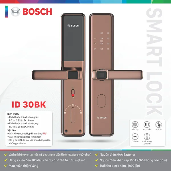 Khóa Vân Tay Bosch ID30B - Màu Đồng