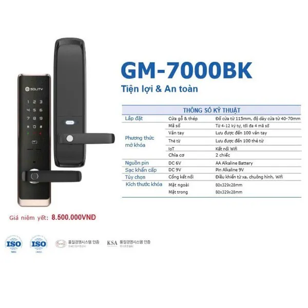 Khoá Cửa Vân Tay Solity GM-7000BK
