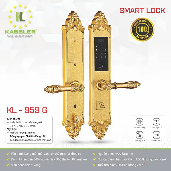 Khóa cửa vân tay tân cổ Kassler KL - 959G
