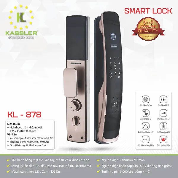 Khóa Cửa Vân Tay Kassler KL-878 App