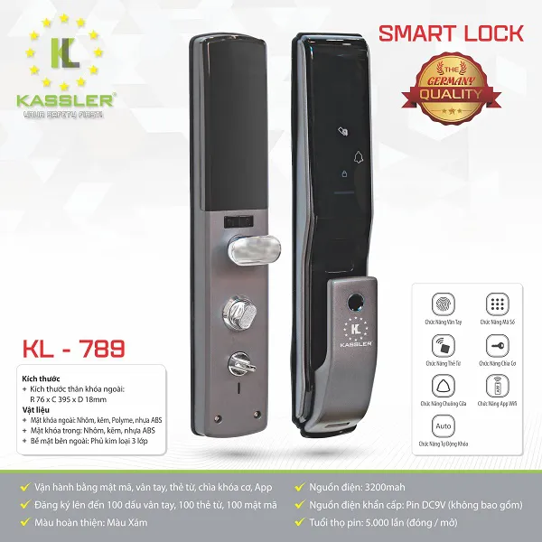 Khóa cửa vân tay Kassler KL-789 APP