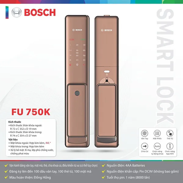 KHÓA VÂN TAY BOSCH FU780K - MÀU ĐỒNG