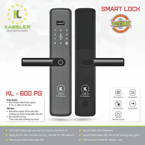 Khóa cửa vân tay KASSLER KL-600B (BLACK)