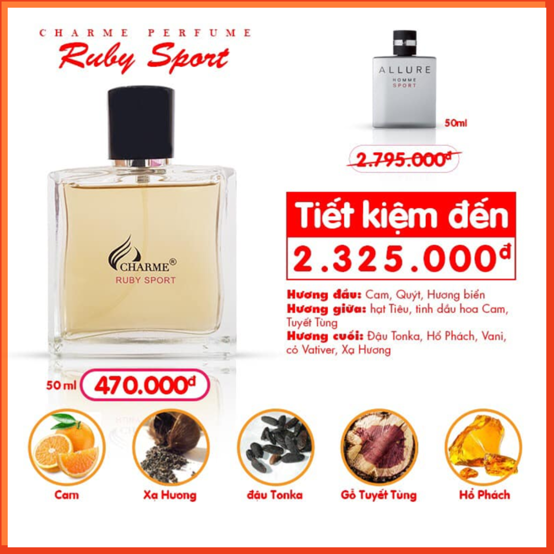 Nước Hoa Charme Ruby Sport 50ml Nam Chính Hãng