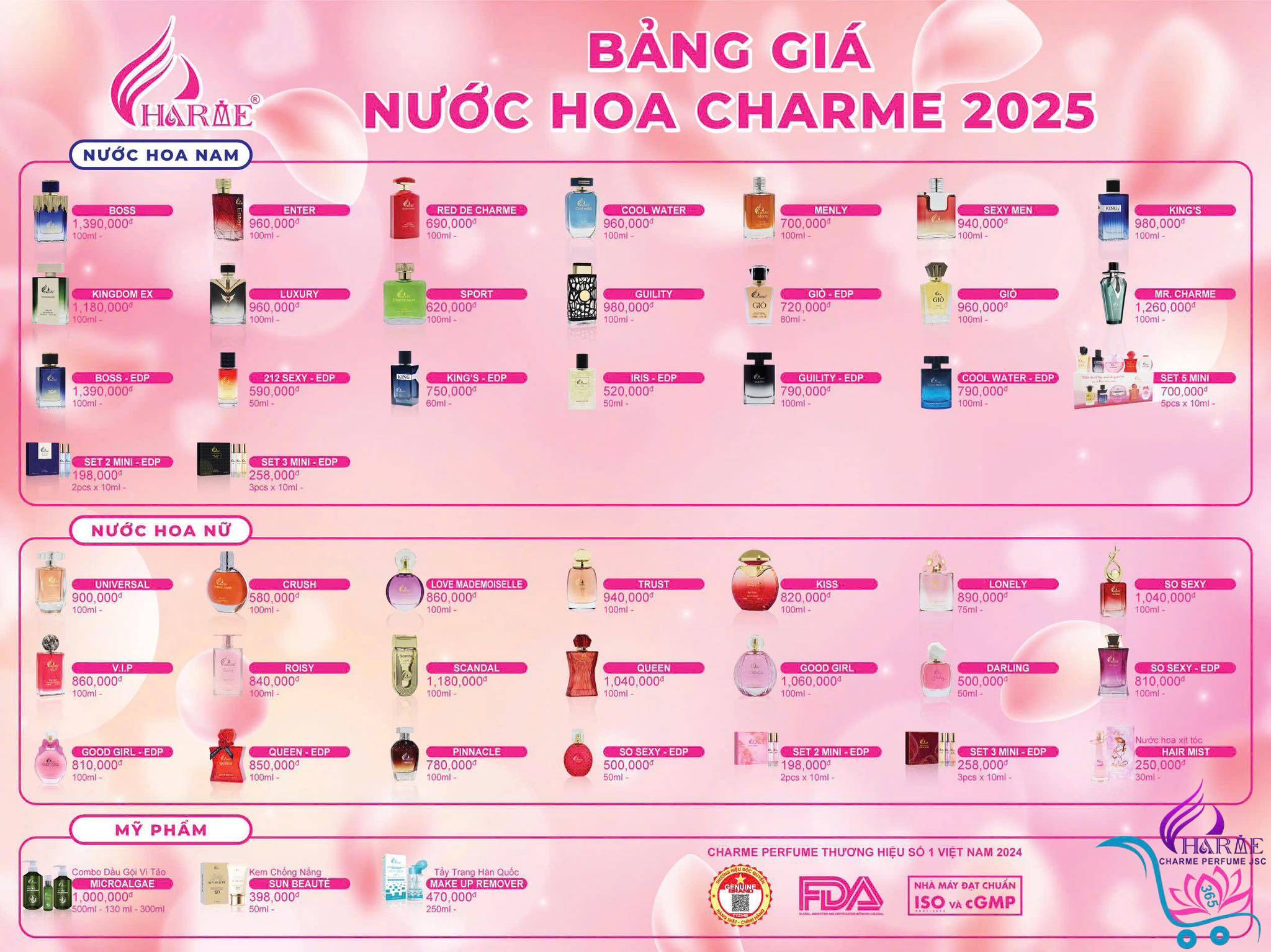 Bảng Giá Nước Hoa Charme 2025 mới nhất