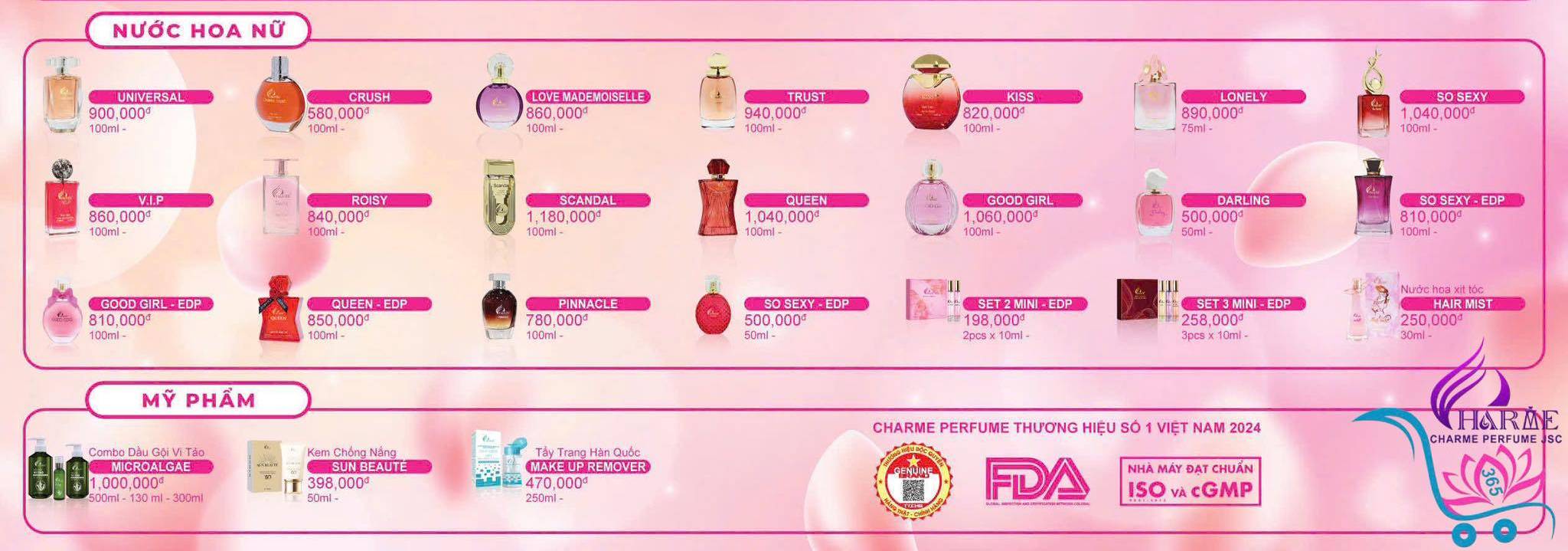 Bảng Giá Nước Hoa Charme Nữ 2025 Mới Nhất