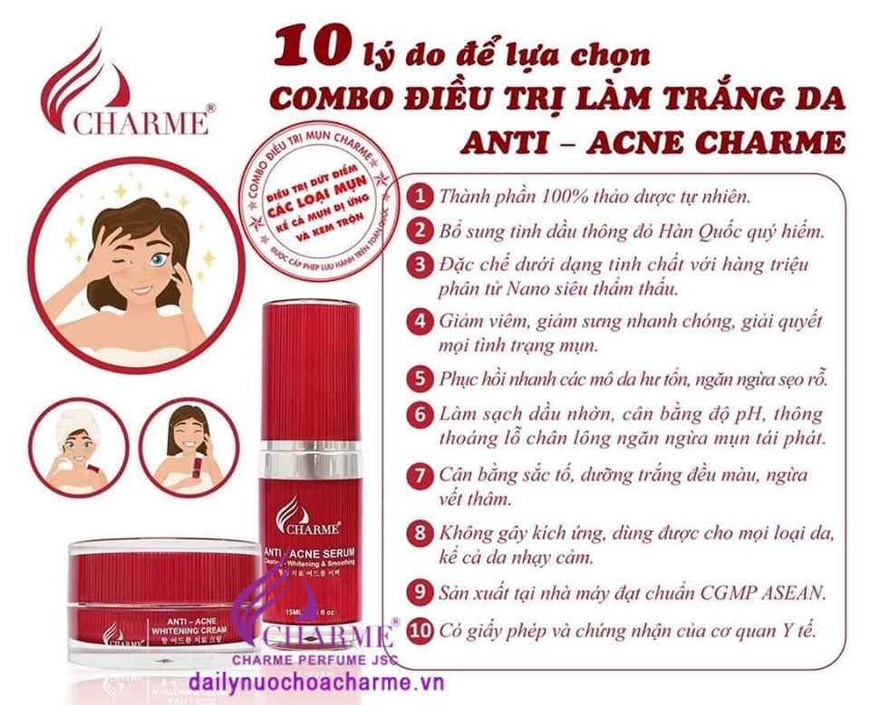 Bộ Combo Kem Trị Mụn Charme Và Serum Trị Mụn Charme Thông Đỏ