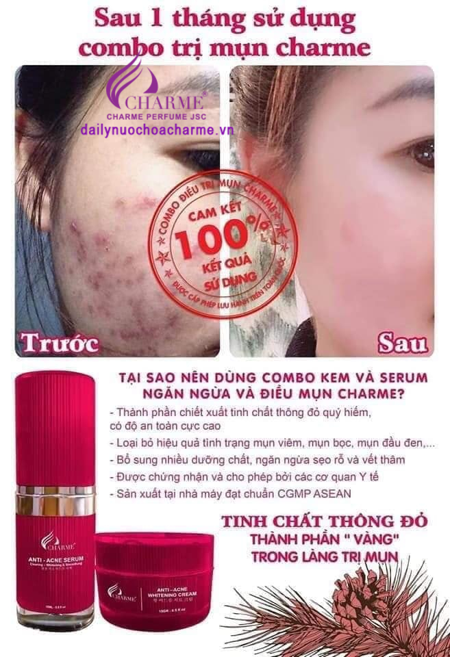 Bộ Combo Kem Trị Mụn Charme Và Serum Trị Mụn Charme Thông Đỏ