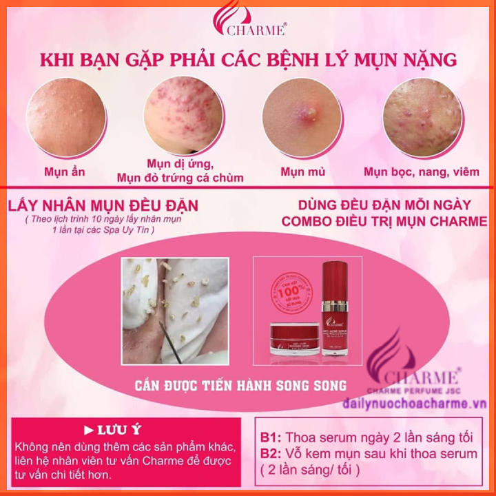 Bộ Combo Kem Trị Mụn Charme Và Serum Trị Mụn Charme Thông Đỏ