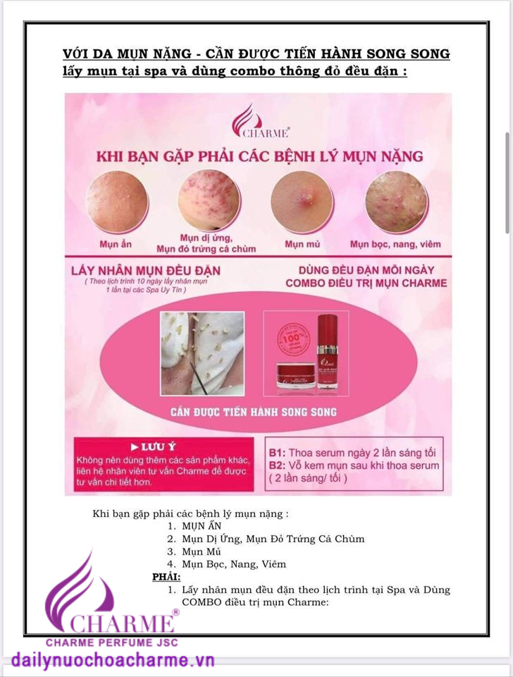 Bộ Combo Kem Trị Mụn Charme Và Serum Trị Mụn Charme Thông Đỏ