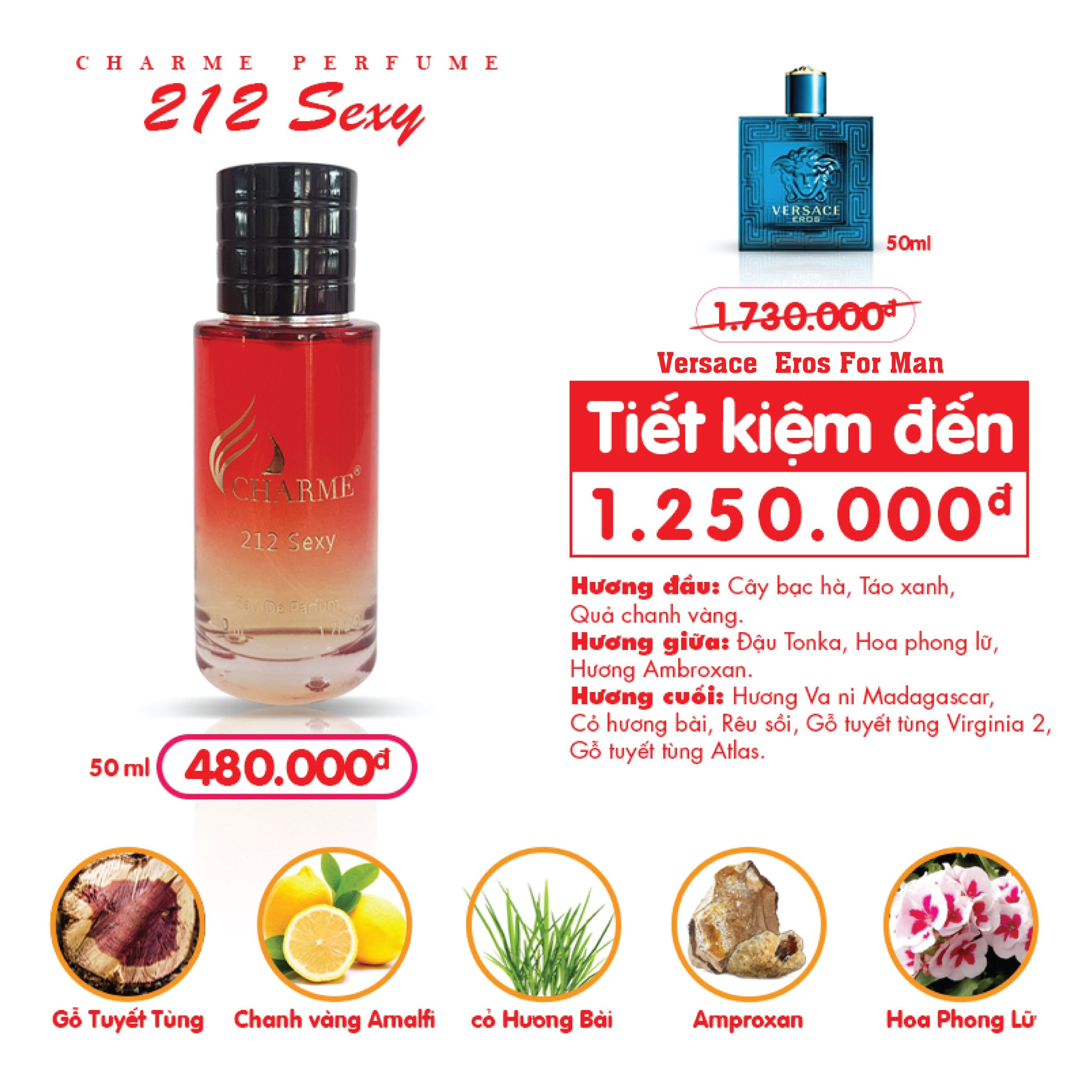Nước Hoa Charme 212 Sexy 50ml Nam Chính Hãng