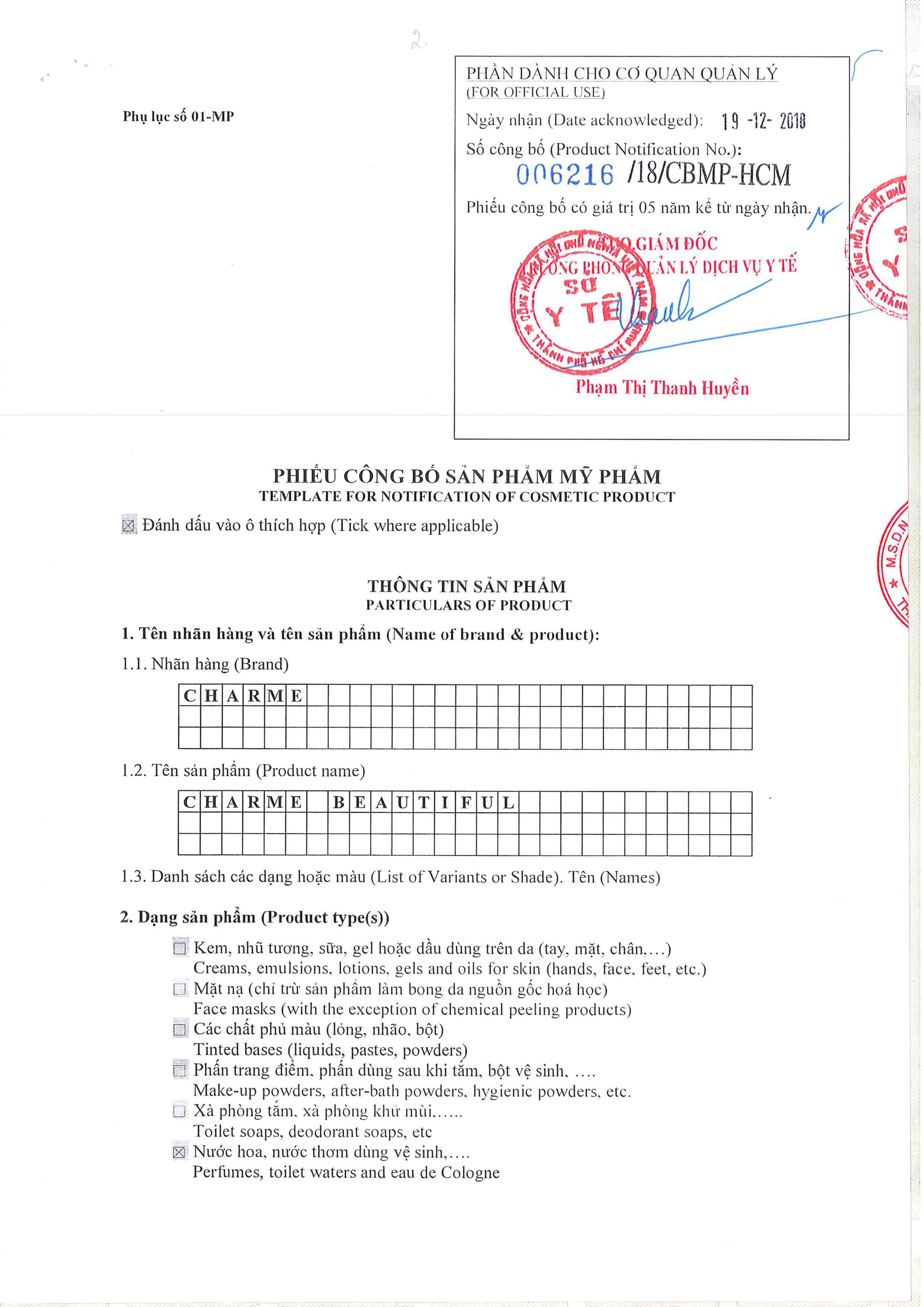 Nước Hoa Charme Beautiful 50ml Nữ Chính Hãng