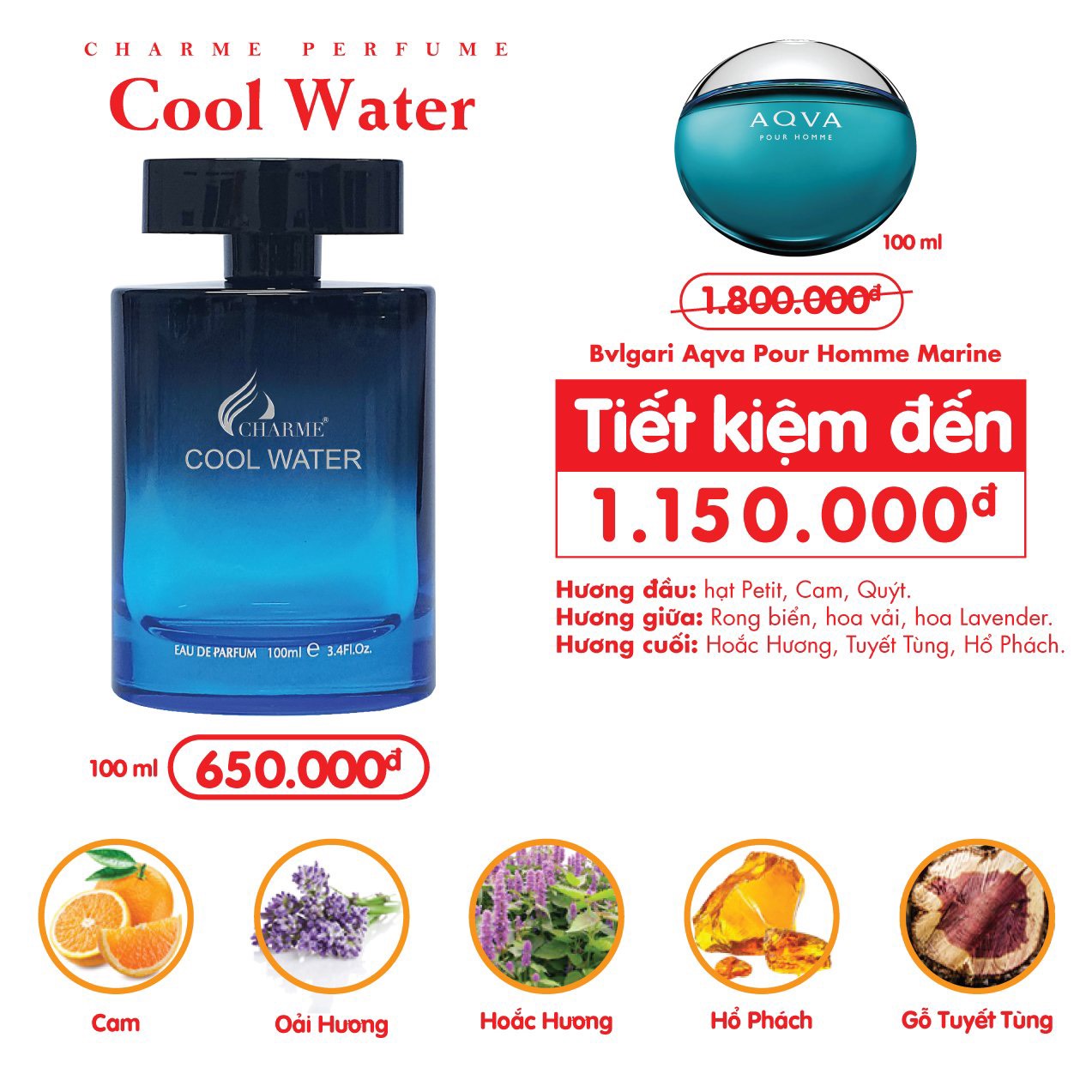 Nước Hoa Charme Cool Water 100ml Nam Chính Hãng