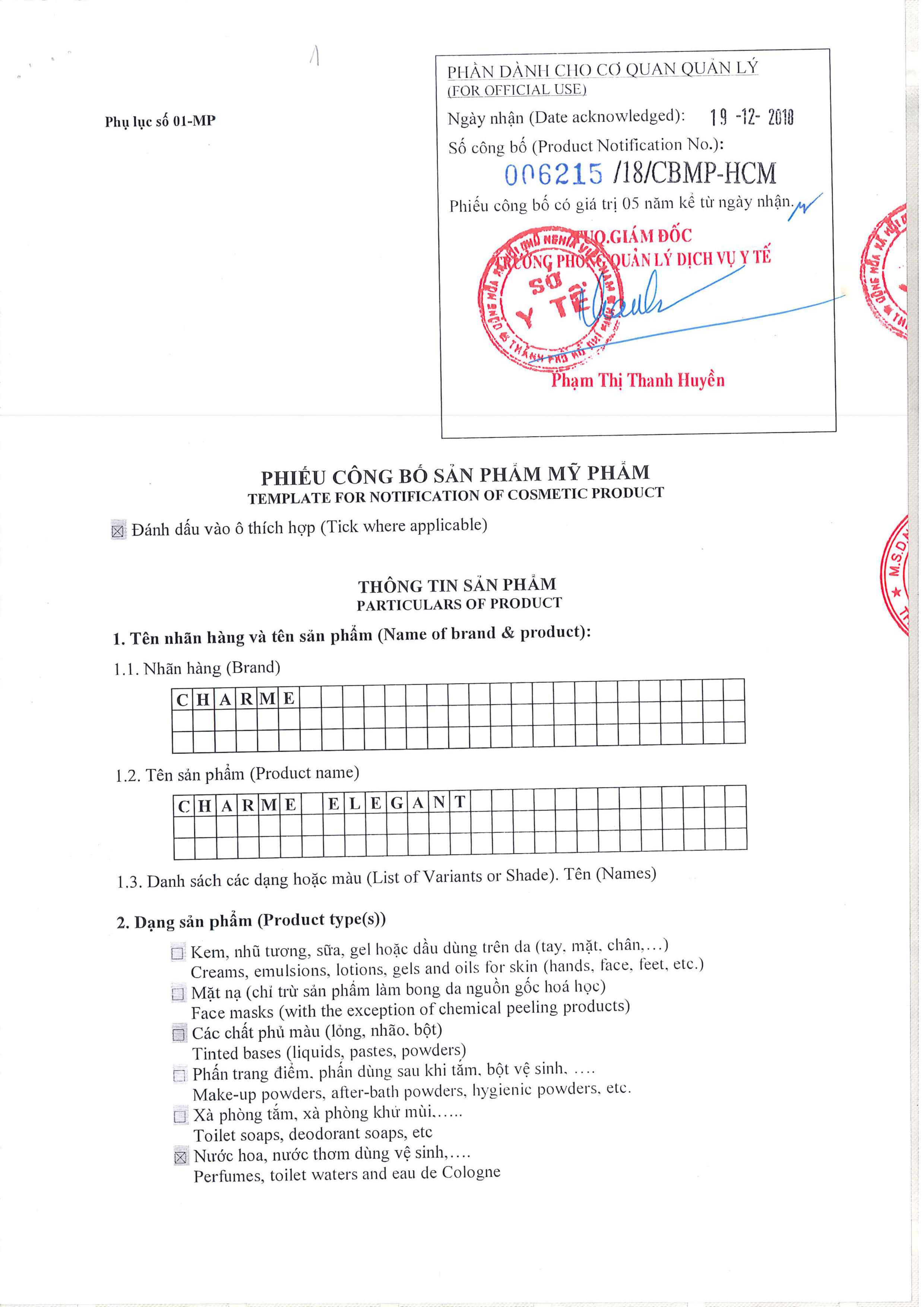 Nước Hoa Charme Elegant 100ml Nam Chính Hãng