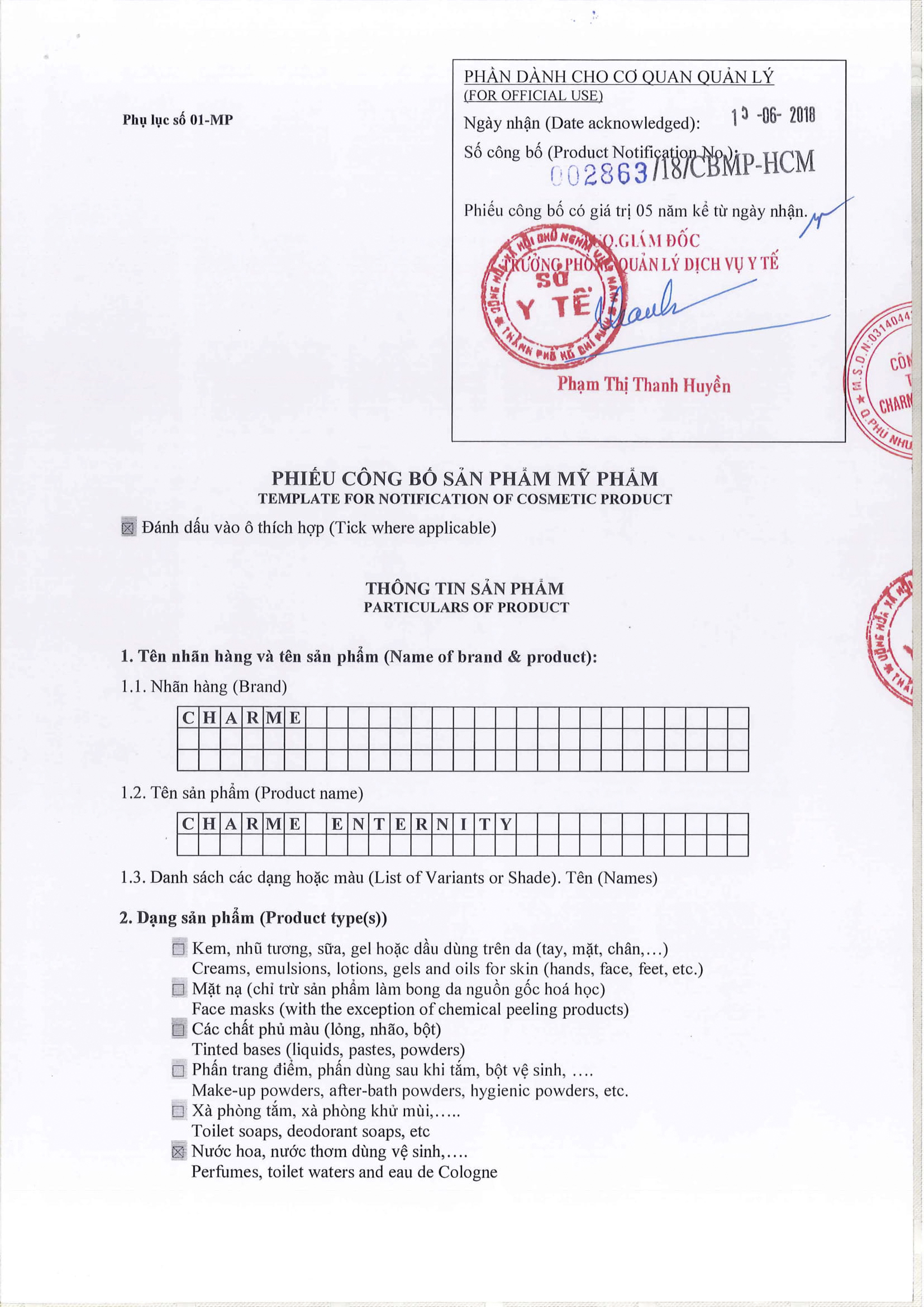 Nước Hoa Charme Enternity 60ml Nam