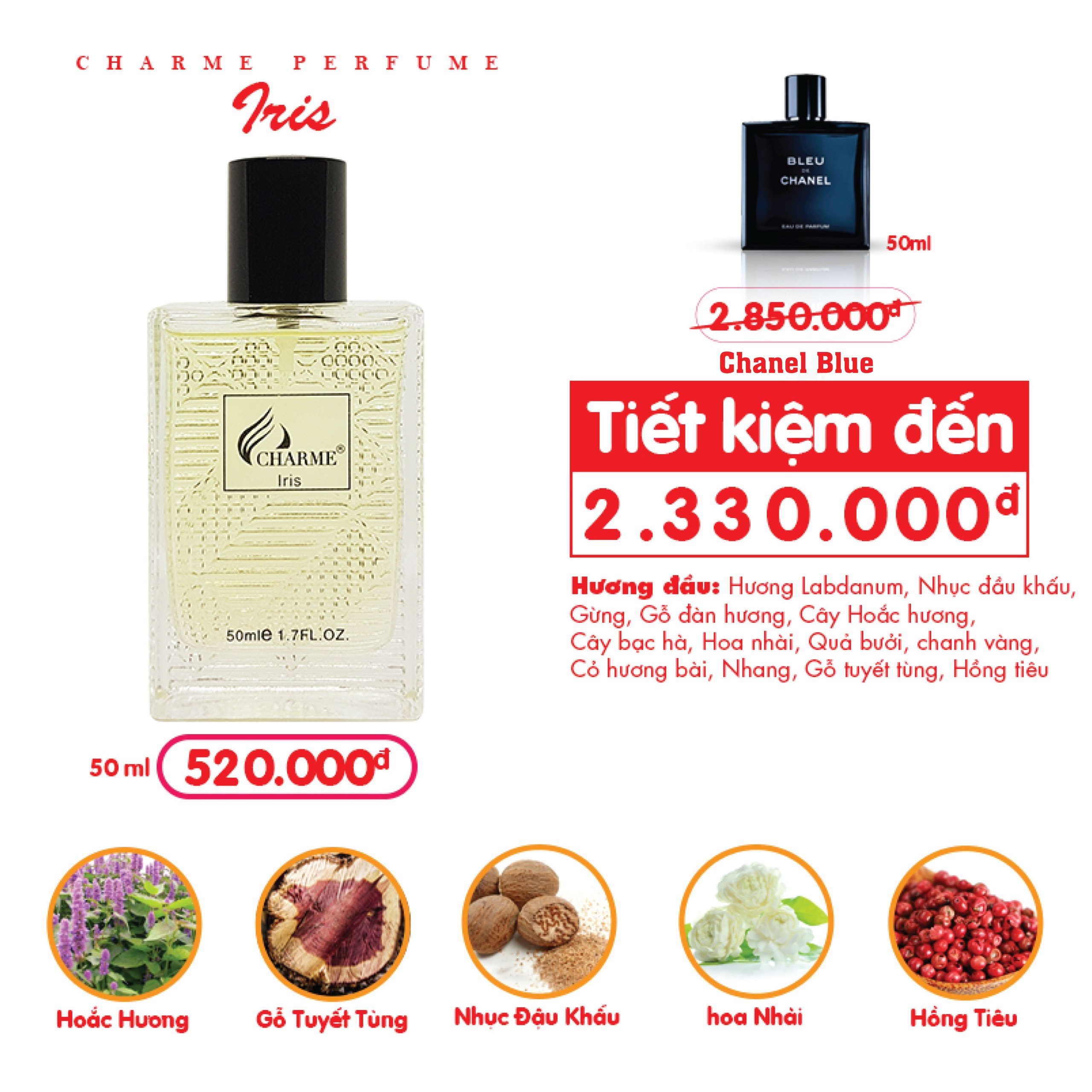 Nước Hoa Charme Iris 50ml Nam Chính Hãng