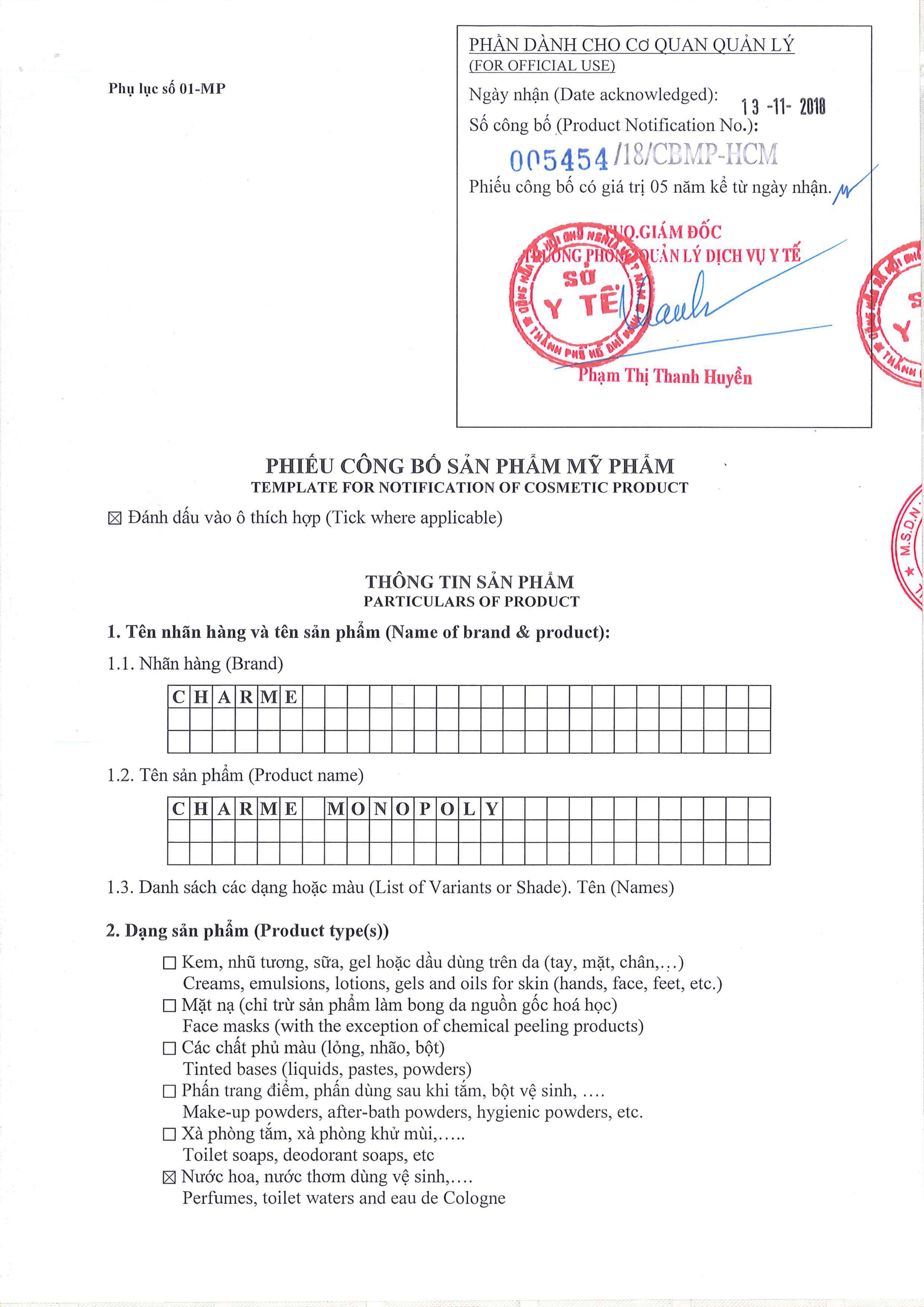 Nước Hoa Charme Monopoly 50ml Nữ Chính Hãng