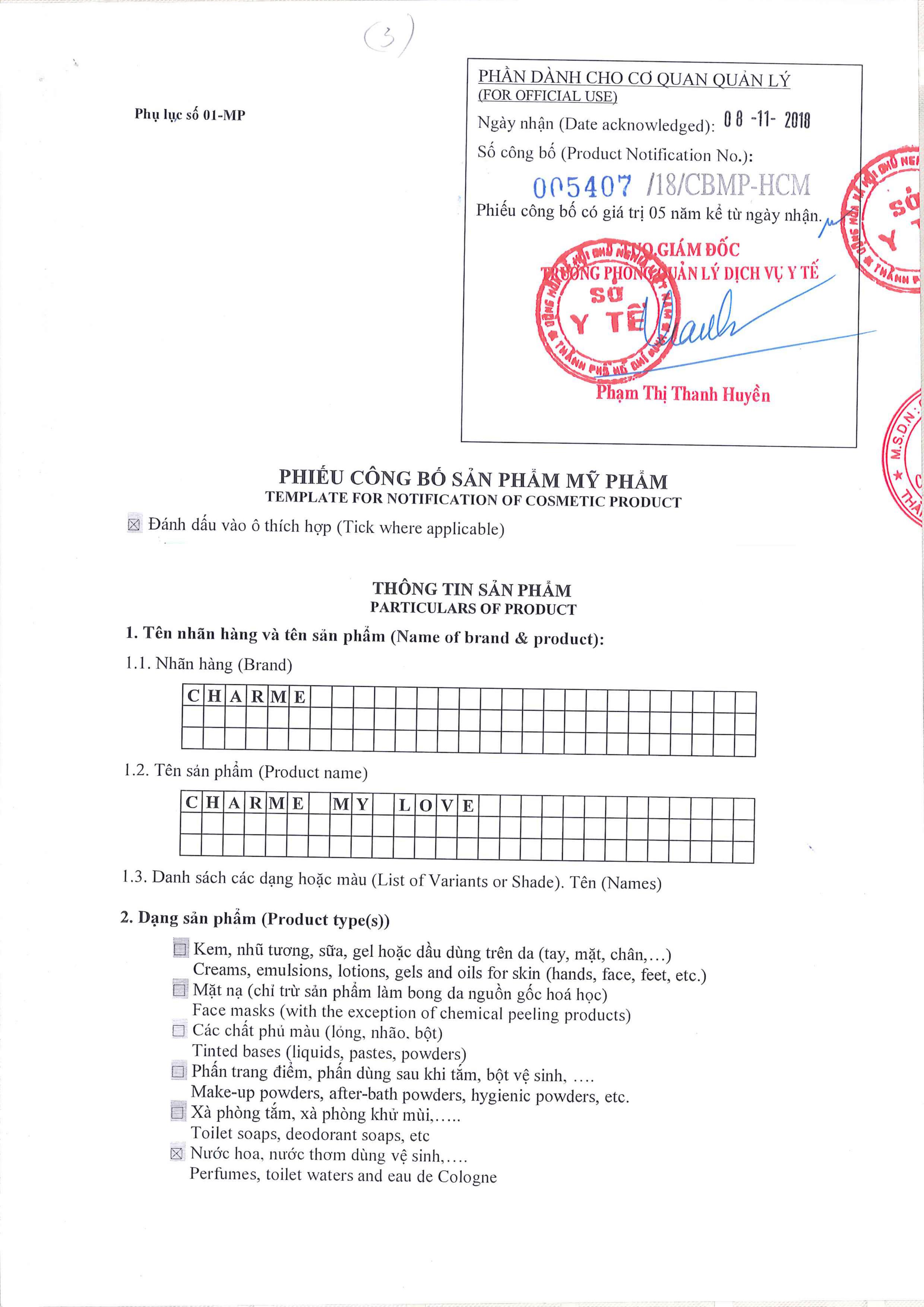 Nước Hoa Charme My Love 100ml Nữ Chính Hãng