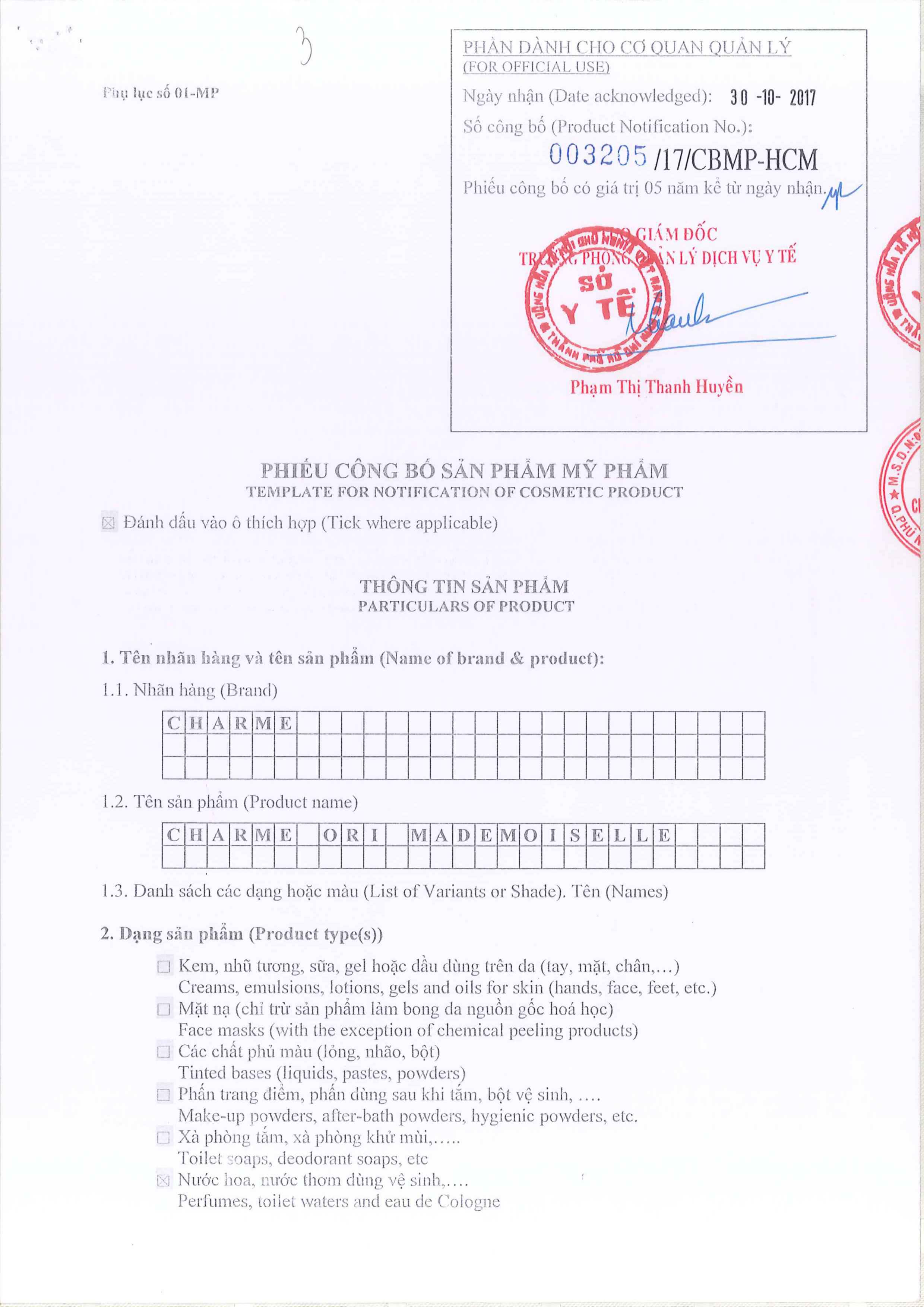 Nước Hoa Charme Ori Mademoiselle 10ml Nữ Chính Hãng