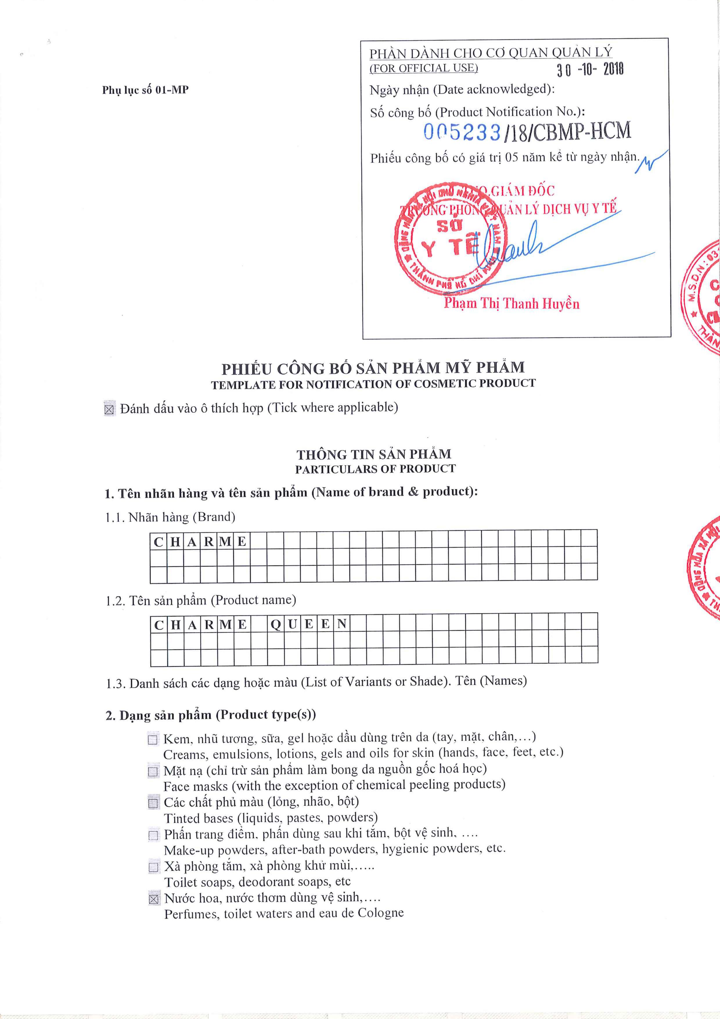 Nước Hoa Charme Queen 100ml Nữ Chính Hãng