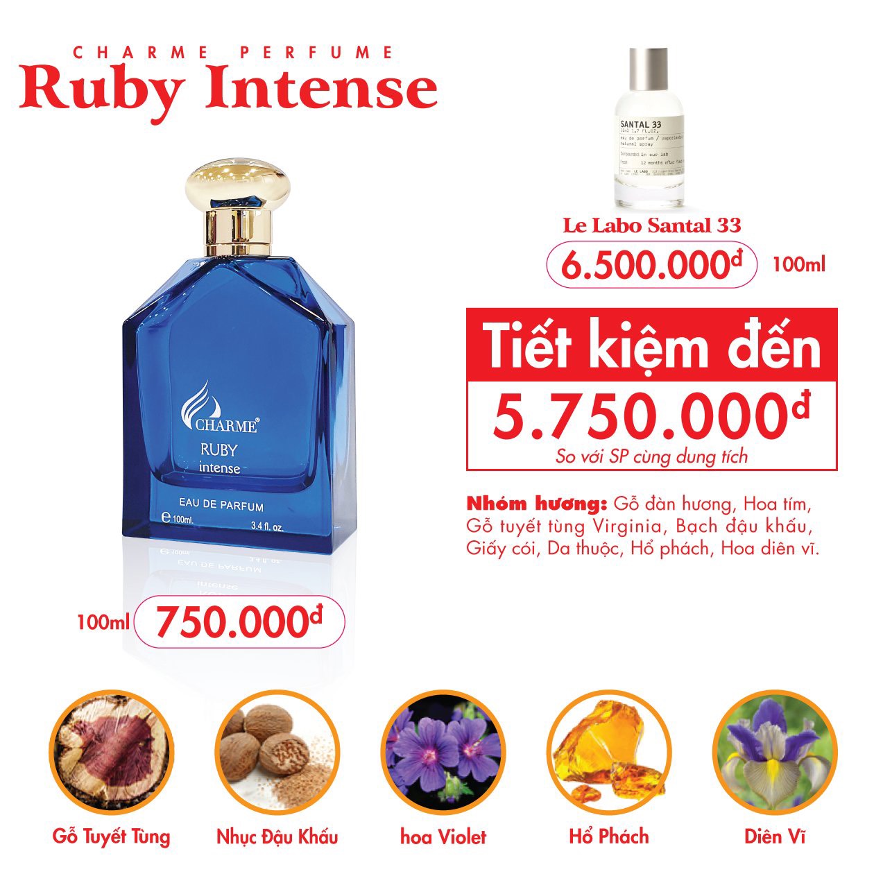 Nước Hoa Charme Ruby Intense 100ml Nam Chính Hãng
