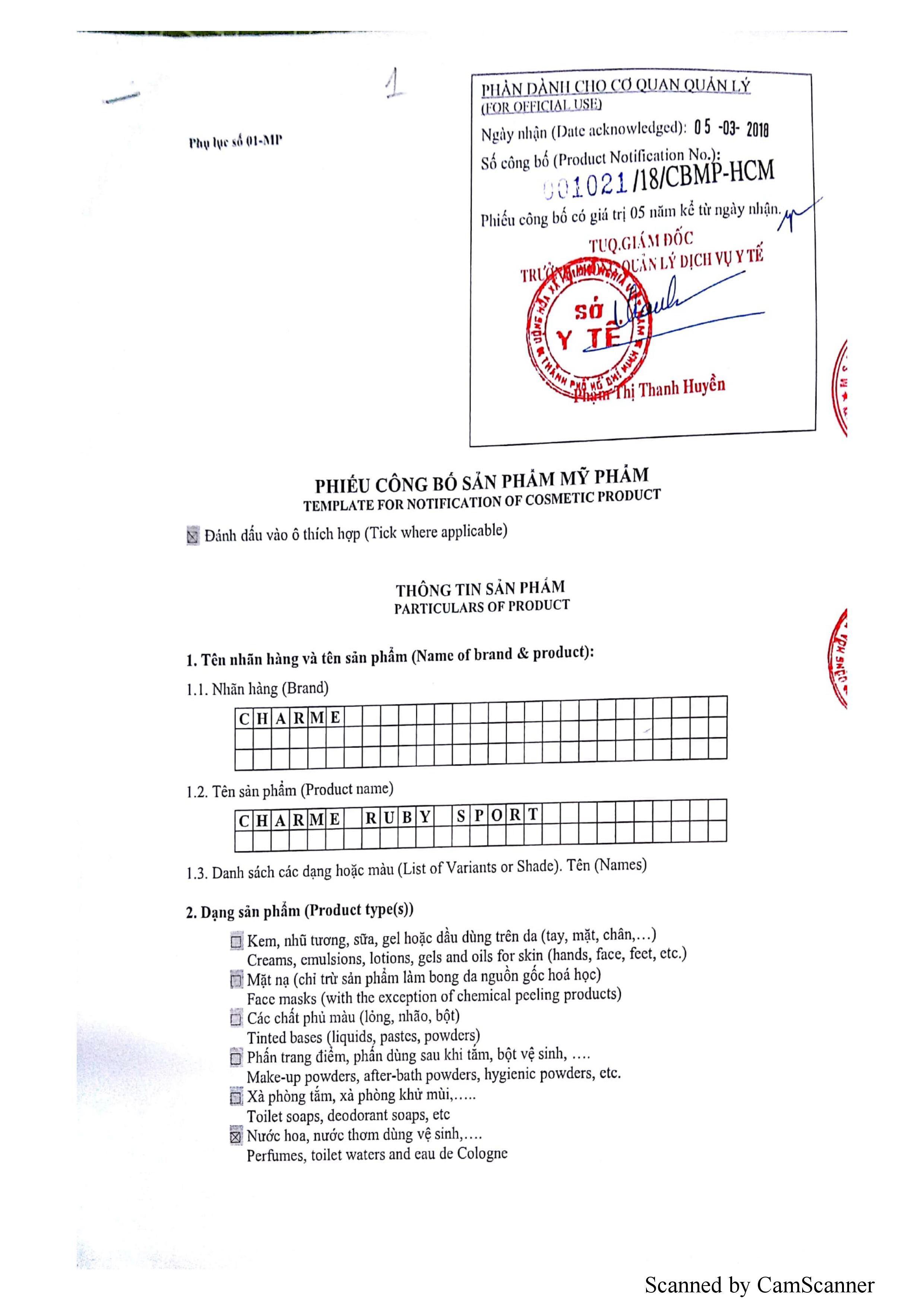 Nước Hoa Charme Ruby Sport 50ml Nam Chính Hãng