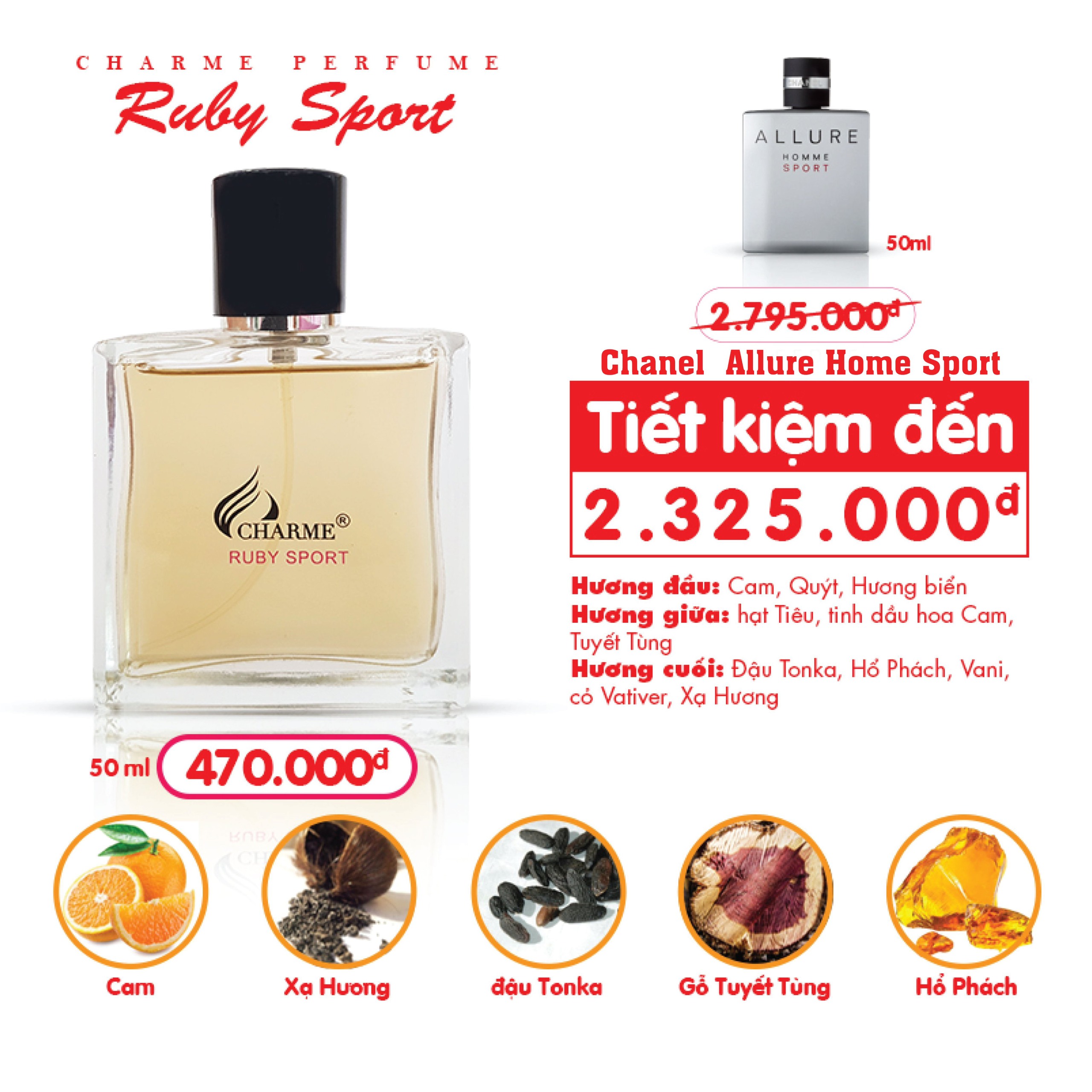 Nước Hoa Charme Ruby Sport 50ml Nam Chính Hãng