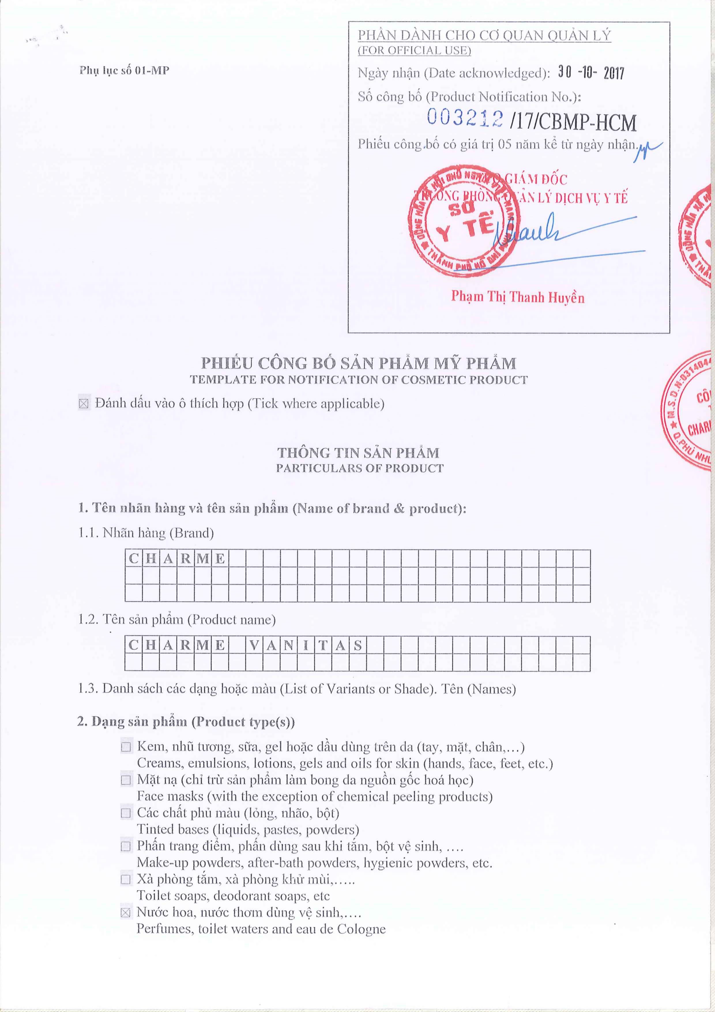 Nước Hoa Charme Vanitas 30ml Nữ Chính Hãng