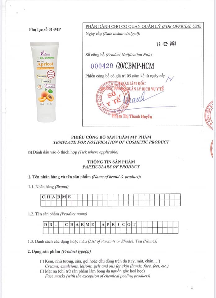 Nước Rửa Tay DR. CHARME Apricot 100ml