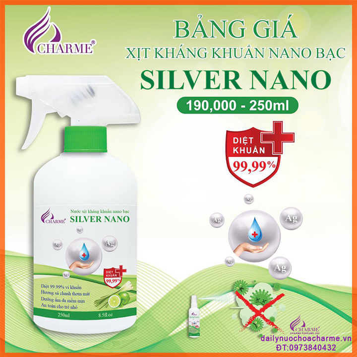 Nước Xịt Kháng Khuẩn Nano Bạc CHARME SILVER NANO 250ML