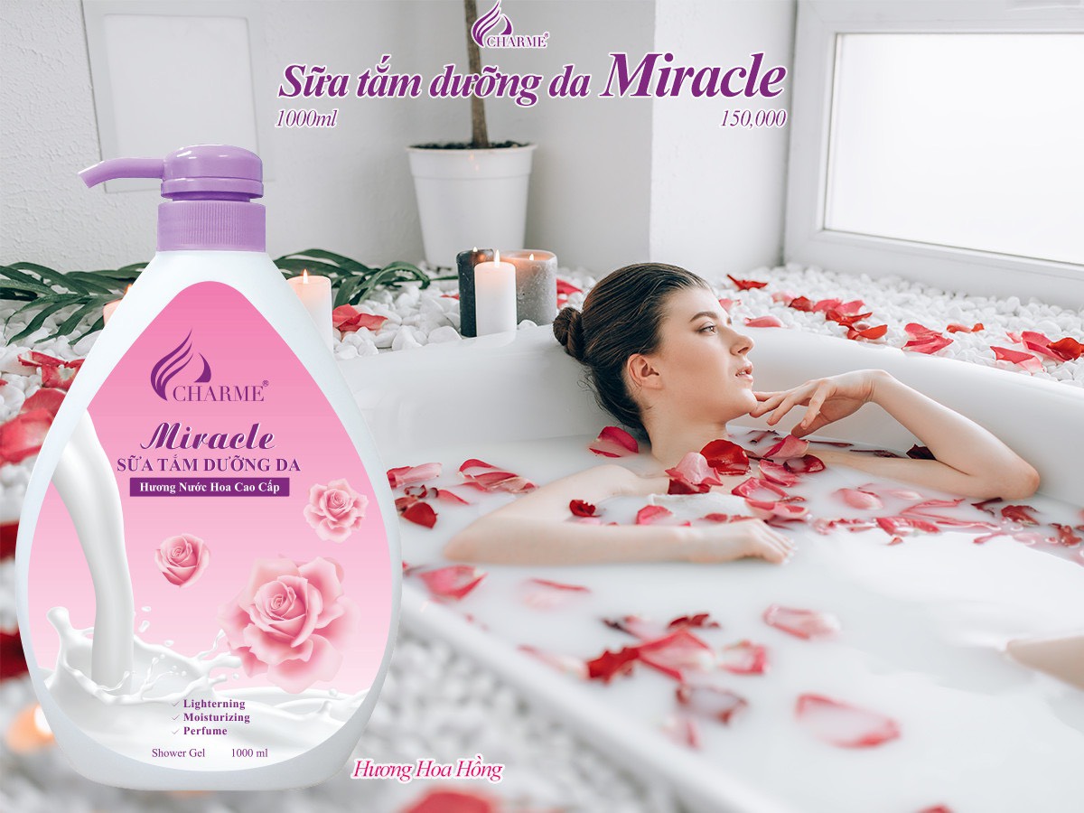 Sữa Tắm Nước Hoa Charme Miracle 1000ml Cho Nữ Hương Hoa Hồng