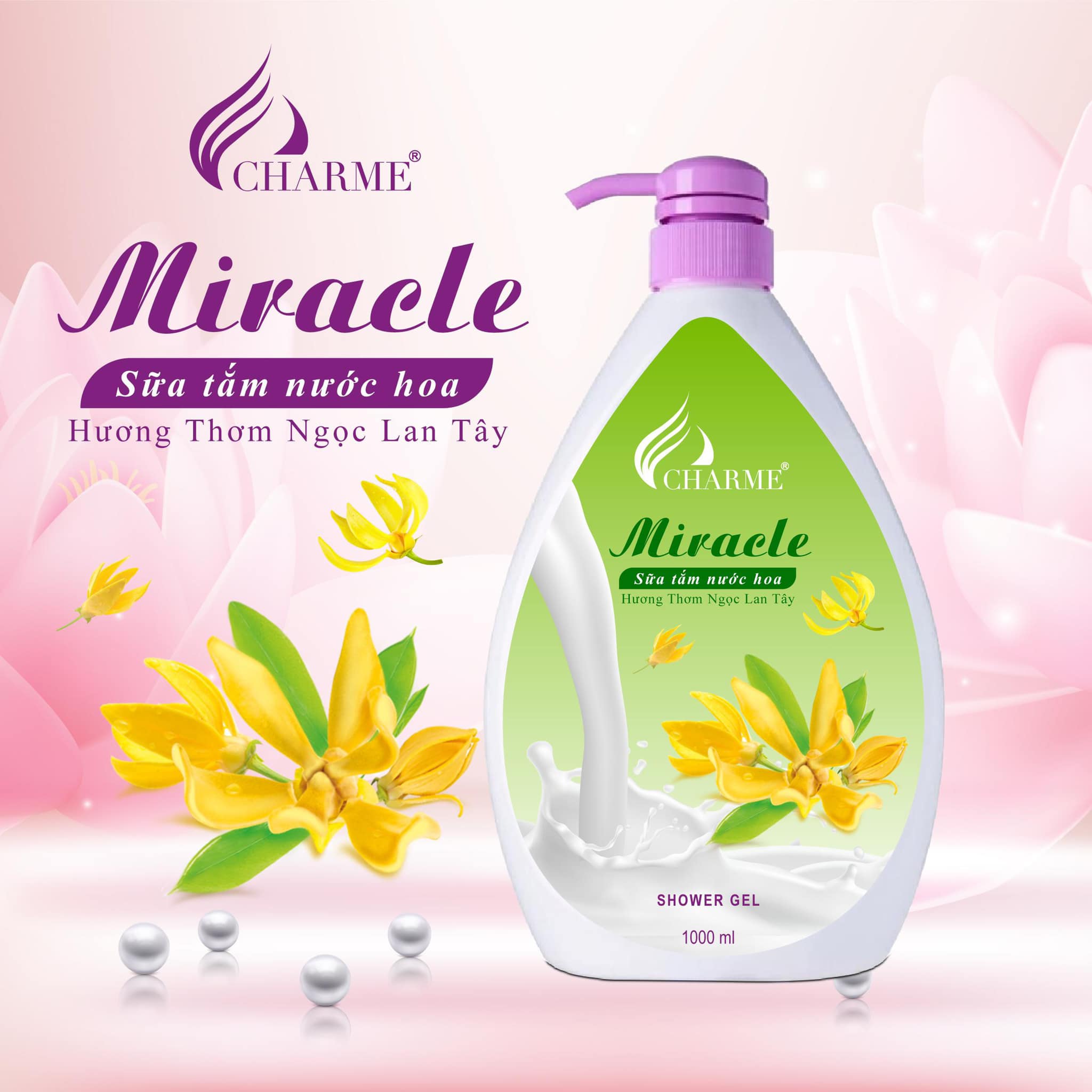 Sữa Tắm Nước Hoa Charme Miracle 1000ml Cho Nữ Hương Ngọc Lan Tây