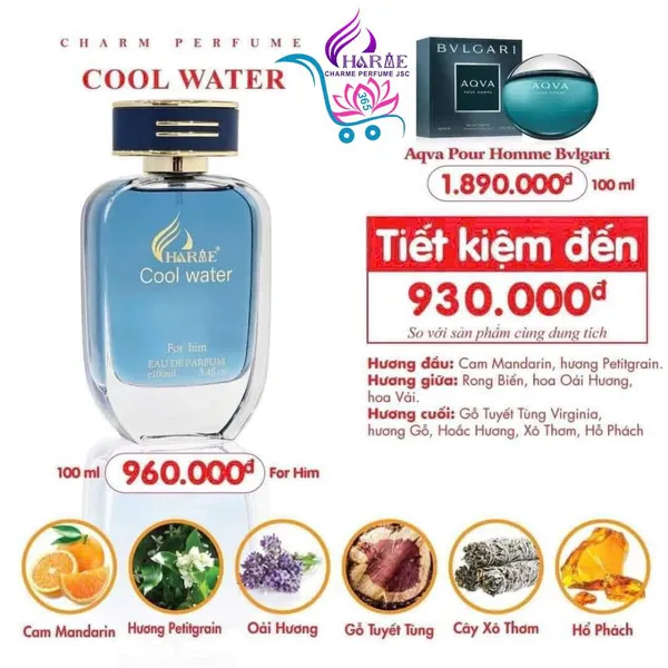 Nước Hoa Charme Cool Water 100ml Nam Mới Chính Hãng [Phiên bản 2024]