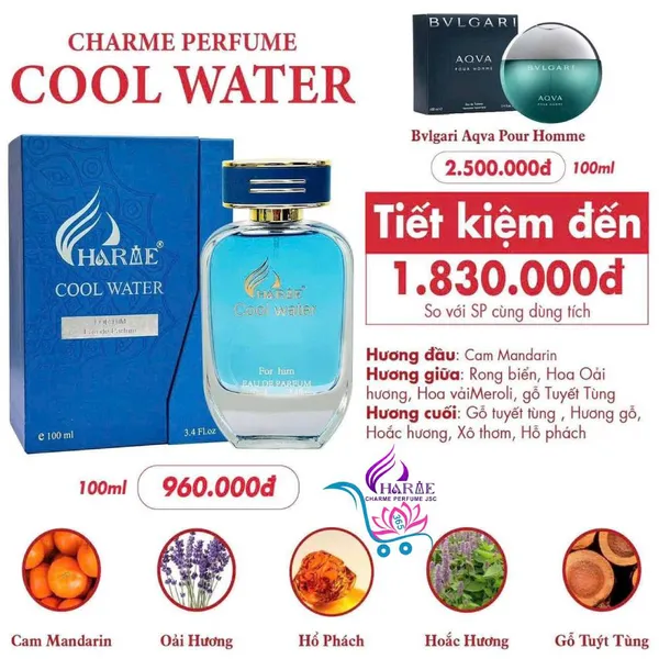 Nước Hoa Charme Cool Water 100ml Nam Mới Chính Hãng [Phiên bản 2024]
