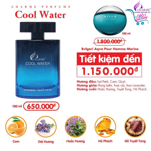 Nước Hoa Charme Cool Water 100ml Nam Chính Hãng