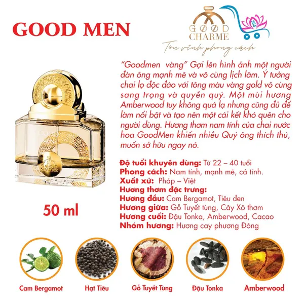 Nước Hoa Charme Good Men 50ml Màu Vàng Nam Chính Hãng 