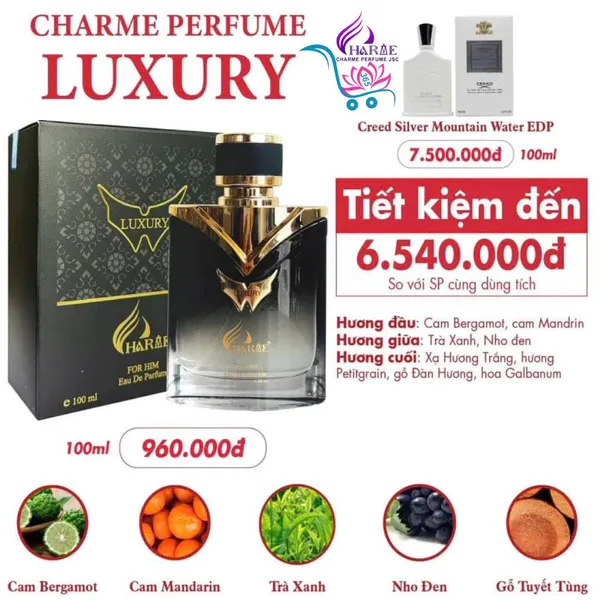 Nước Hoa Charme Luxury 100ml Nam Mới Chính Hãng [Phiên bản 2024]