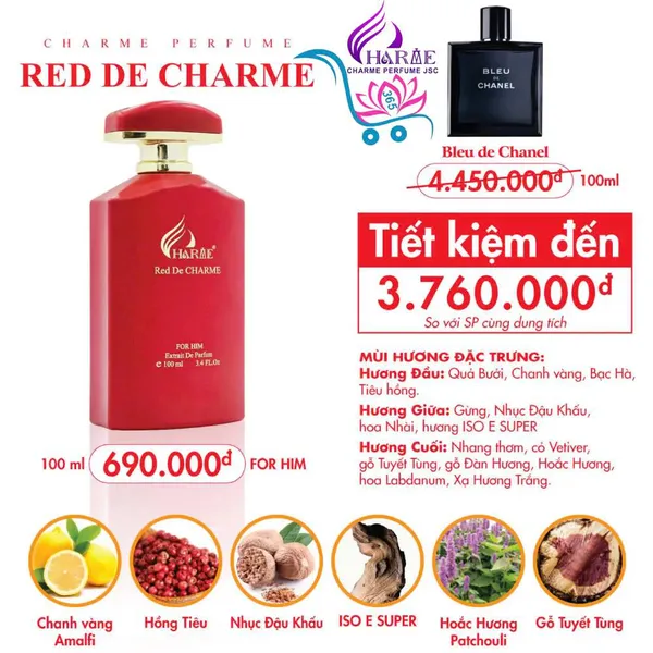 Nước Hoa Charme Red De Charme 100ml Nam Chính Hãng