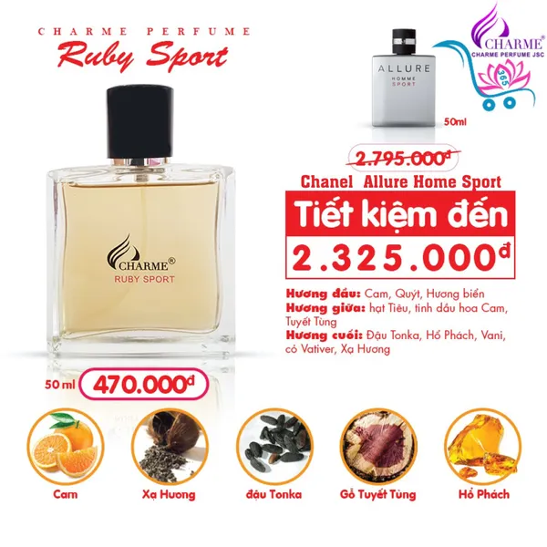 Nước Hoa Charme Ruby Sport 50ml Nam Chính Hãng