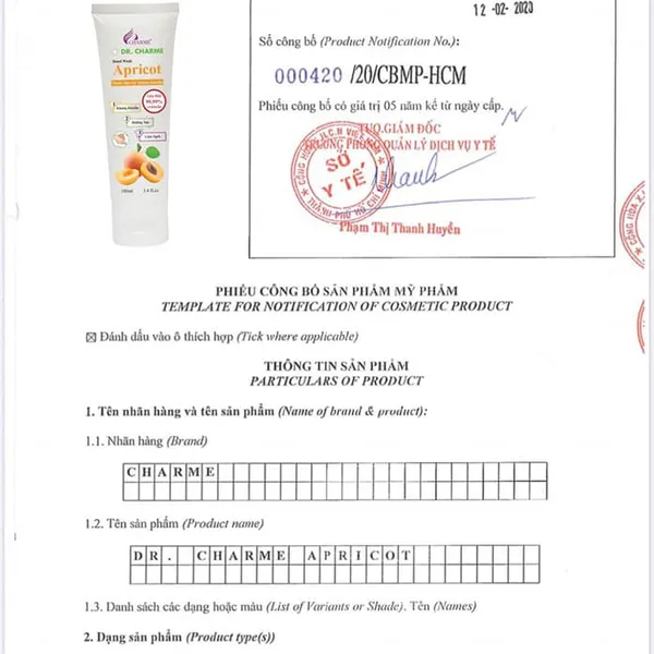 Nước Rửa Tay DR. CHARME Apricot 100ml