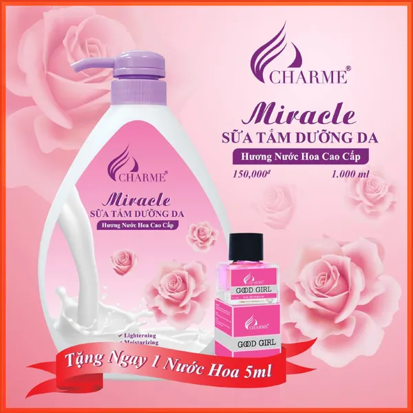 Sữa Tắm Nước Hoa Charme Miracle 1000ml Cho Nữ Hương Hoa Hồng
